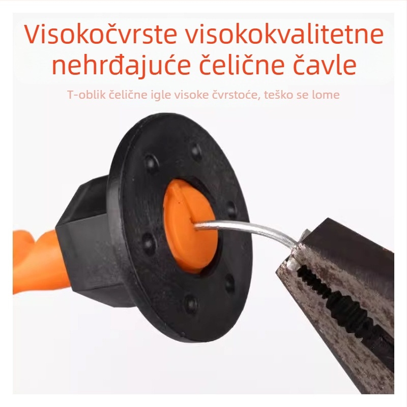 Sustav niveliranja pločica s zamjenjivom čeličnom iglom, T-pinom i ponovo upotrebljivim klipom