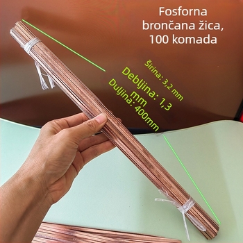 Elektroda za zavarivanje bakra i bakarnih legura s fosfornim bakrom, materijal fosforni bakar, zavarački napon 220 A, radna temperatura 100 °C, pogodna za hladnjake