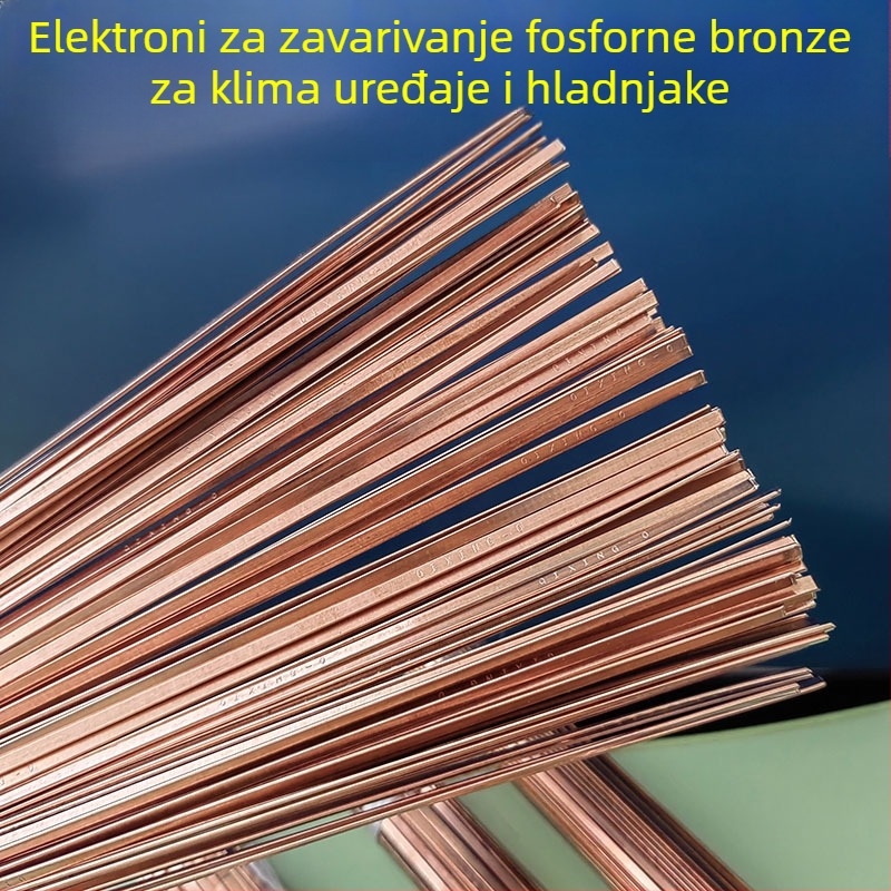Elektroda za zavarivanje bakra i bakarnih legura s fosfornim bakrom, materijal fosforni bakar, zavarački napon 220 A, radna temperatura 100 °C, pogodna za hladnjake