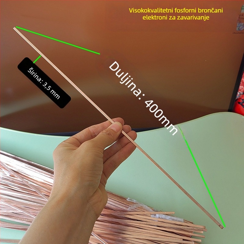 Elektroda za zavarivanje bakra i bakarnih legura s fosfornim bakrom, materijal fosforni bakar, zavarački napon 220 A, radna temperatura 100 °C, pogodna za hladnjake