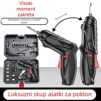 Višenamjenski prijenosni ručni električni odvijač i kompaktna bušilica, punjivi, 46-dijelni set, krom-vanadijeva čelična