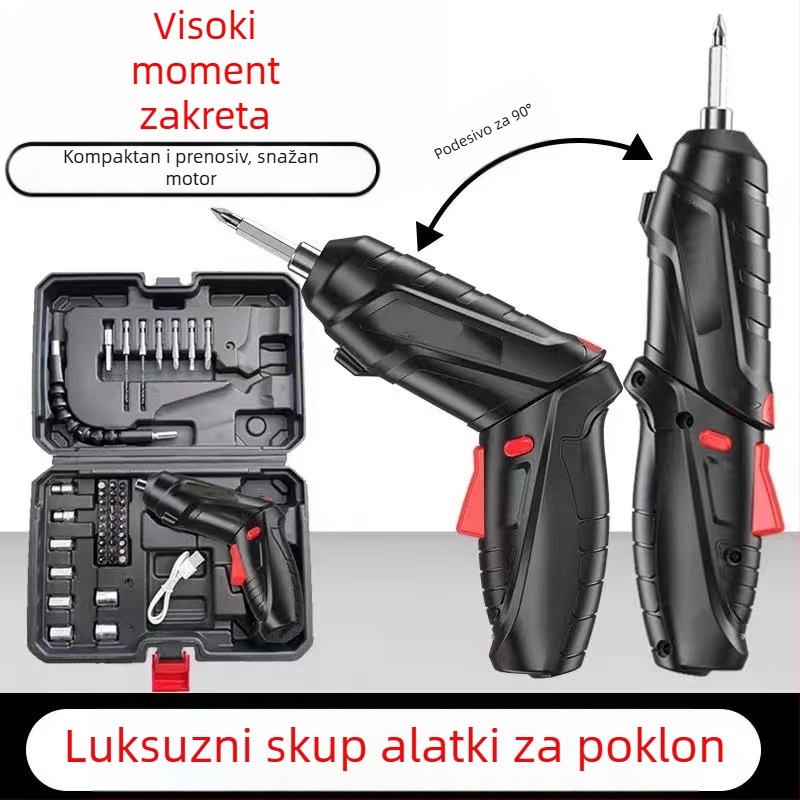 Višenamjenski prijenosni ručni električni odvijač i kompaktna bušilica, punjivi, 46-dijelni set, krom-vanadijeva čelična