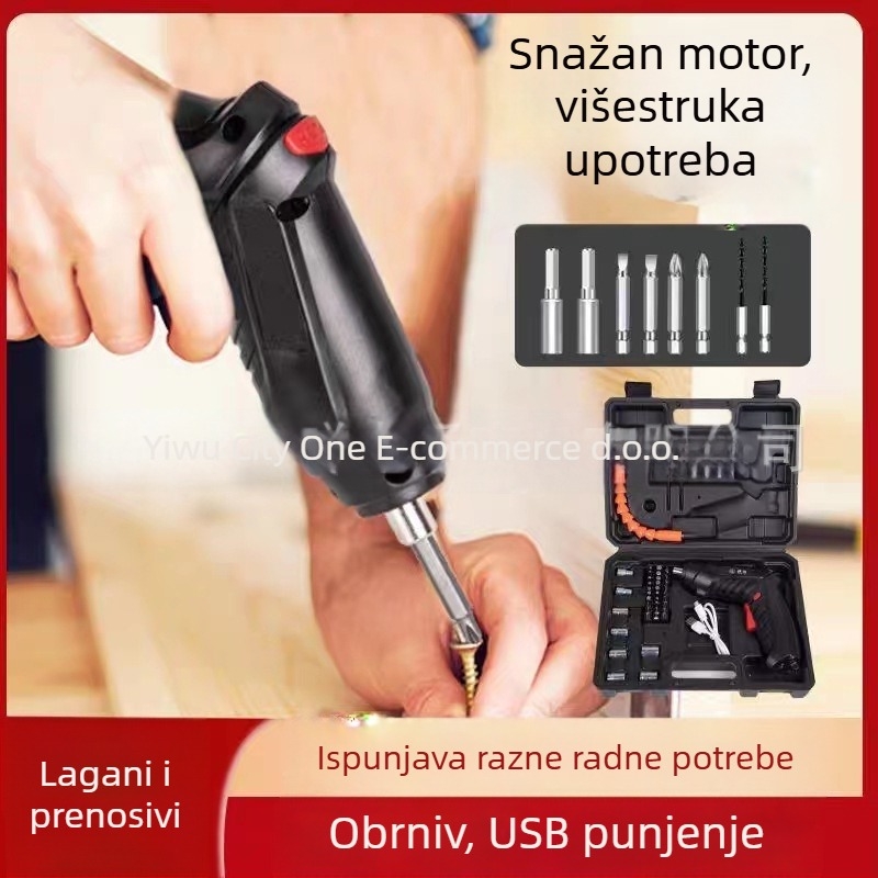 Višenamjenski prijenosni ručni električni odvijač i kompaktna bušilica, punjivi, 46-dijelni set, krom-vanadijeva čelična