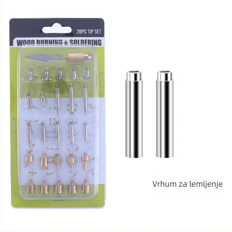 28-dijelni set vrhova za pyrographiju za električno željezo, plastična ručka, 110V