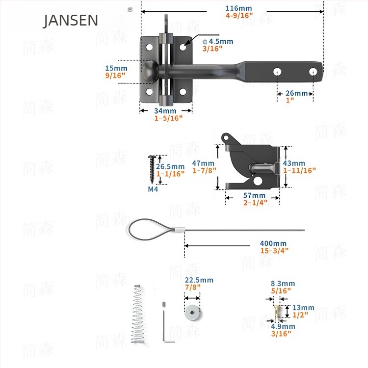 Brava za ogradu s užetom, tip A, model Small lock with rope, materijal: karbon čelik, površinska obrada: plastični premaz, marka Simpson
