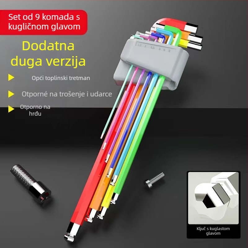 L-oblik ključevi s kugličnim završetkom, set 9 komada, Cr-V čelik, unutarnji šesterokut