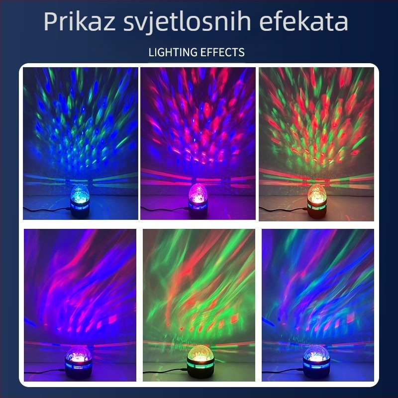 Noćna lampica za noćni ormarić s projekcijom zvjezdanog neba, vodeni uzorak i aurora borealis — napajanje USB s ugrađenom baterijom i DC ulaz; kontrola putem aplikacije; daljinski upravljač; zvuk