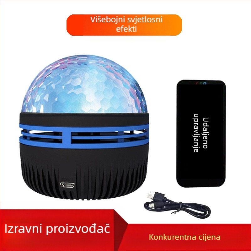 Noćna lampica za noćni ormarić s projekcijom zvjezdanog neba, vodeni uzorak i aurora borealis — napajanje USB s ugrađenom baterijom i DC ulaz; kontrola putem aplikacije; daljinski upravljač; zvuk