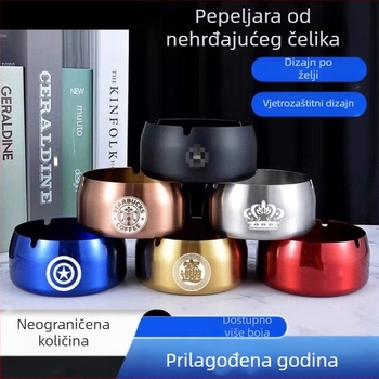 Nehrđajući čelični pepeljara s spremištem i logom, minimalistički dizajn