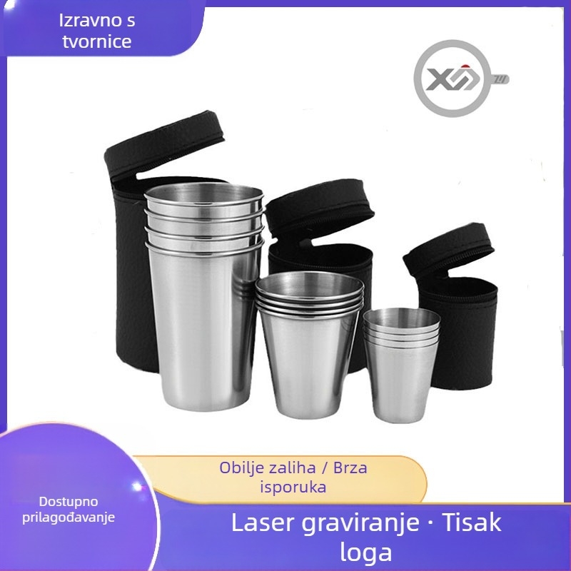 Set čaša za alkohol od nehrđajućeg čelika, 4 komada, kapacitet 101-200 ml, kožna ambalaža, prilagodljiv logo