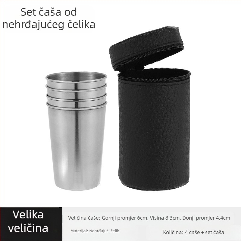 Set čaša za alkohol od nehrđajućeg čelika, 4 komada, kapacitet 101-200 ml, kožna ambalaža, prilagodljiv logo