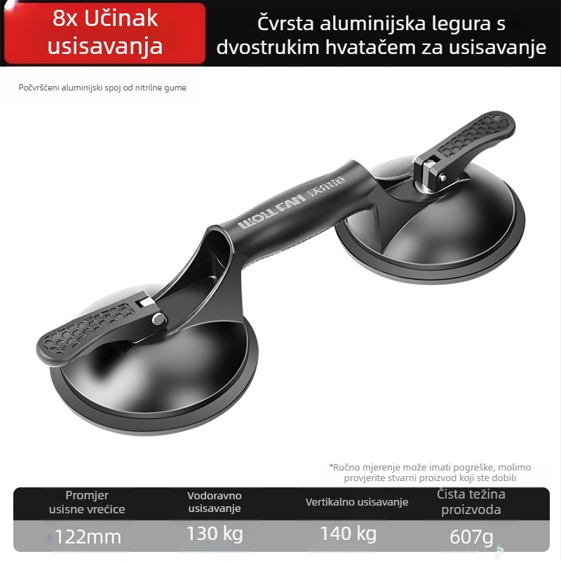 Vakuumska čašica od aluminijske legure za staklo s opcijama 1/2/3 kandži za rukovanje pločicama — teški rad, snažno usisavanje