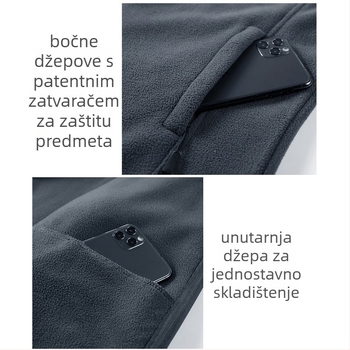 Muška fleec kardigan jakna, materijal polar fleece, podstava poliester, pogodna za zimu, proljeće i jesen, bez kapulje (Stil: Kardigan; Materijal: Polar fleece; Podstava: Poliester; Sezone: Zima, Proljeće, Jesen; Kapula: Ne)