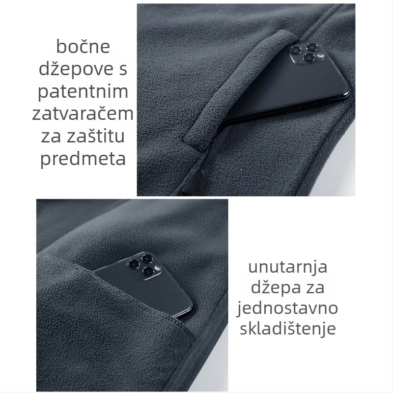Muška fleec kardigan jakna, materijal polar fleece, podstava poliester, pogodna za zimu, proljeće i jesen, bez kapulje (Stil: Kardigan; Materijal: Polar fleece; Podstava: Poliester; Sezone: Zima, Proljeće, Jesen; Kapula: Ne)