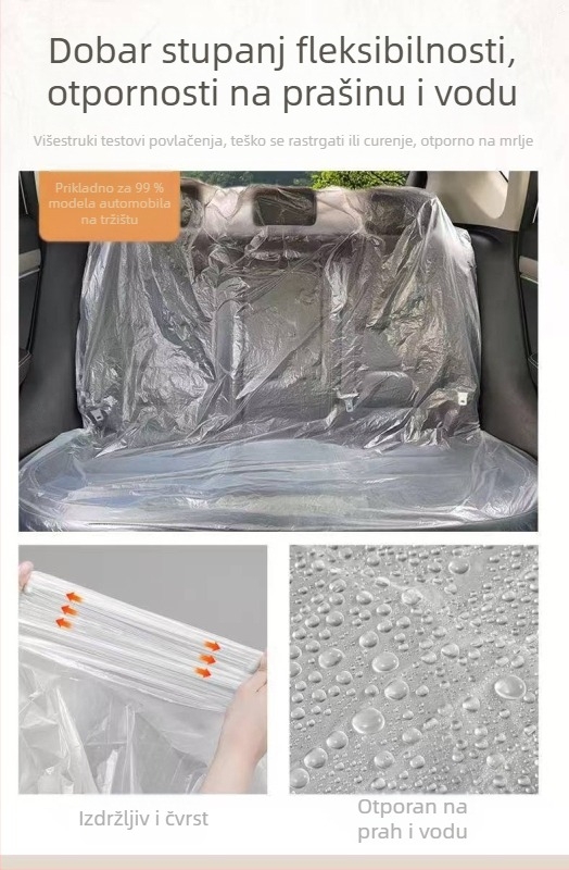 Jednokratne navlake za auto sjedala za prednje i stražnje redove, prašno- i vodootporne, 100% sirova plastika, tehnologija izduvnog filma