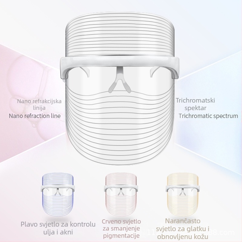 Maska za ljepotu s fotonskom svjetlosnom terapijom za kućnu upotrebu, USB punjenje, 3 razine, pomlađivanje i posvjetljivanje kože