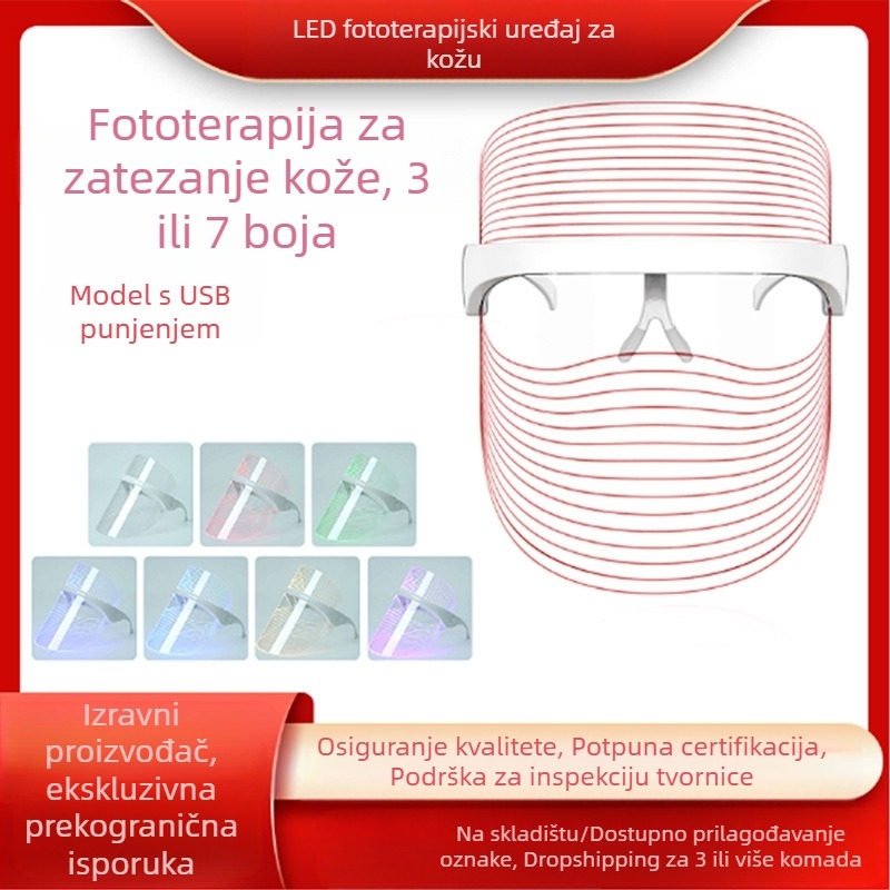 Maska za ljepotu s fotonskom svjetlosnom terapijom za kućnu upotrebu, USB punjenje, 3 razine, pomlađivanje i posvjetljivanje kože