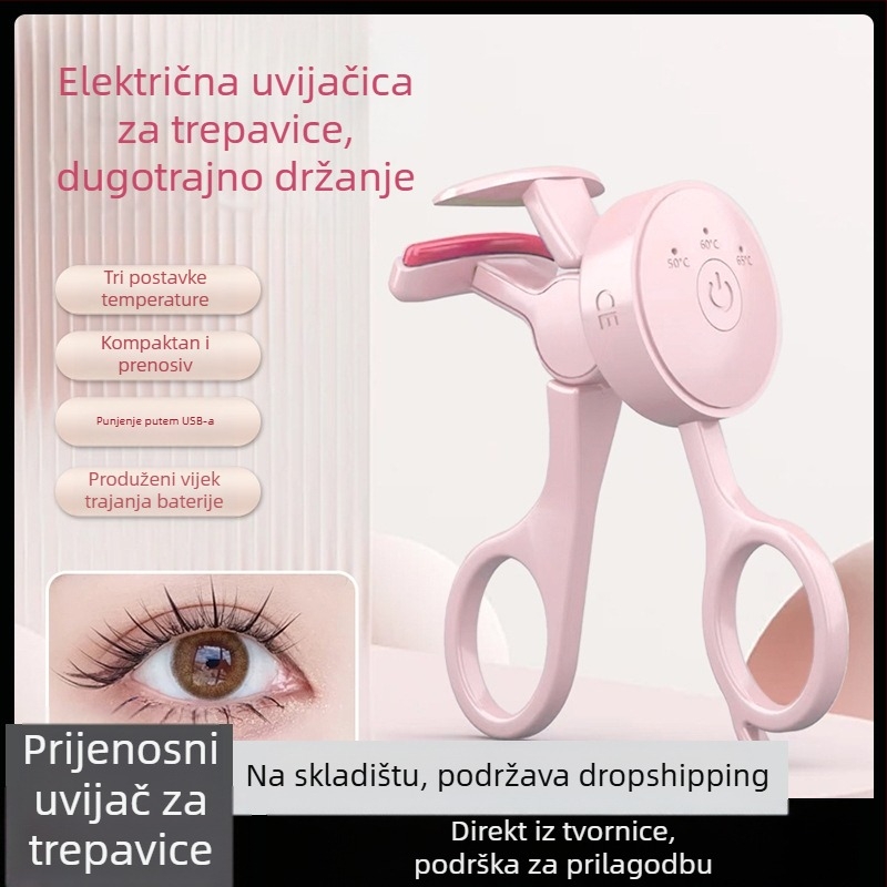 Električni zagrijavajući uvijač za trepavice s regulacijom temperature — mini prijenosni za kućnu uporabu, dugotrajno držanje