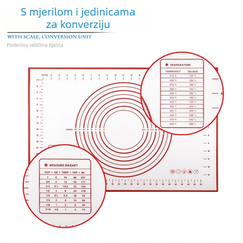 Xuan Juan Platinska silikon podloga za miješenje s vlaknom stakla – Višenamjenska podloga za miješenje, valjanje, pečenje i rezanje, protuklizna, moderan stil