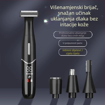 4-u-1 električni brijač i uklanjivač dlaka na tijelu s nastavcima za nos i obrvu, USB napajanje, čišćenje cijelog tijela, težina 220 g