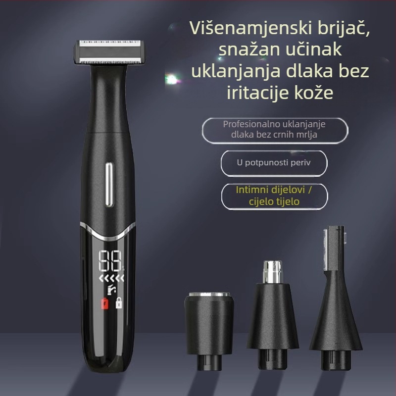 4-u-1 električni brijač i uklanjivač dlaka na tijelu s nastavcima za nos i obrvu, USB napajanje, čišćenje cijelog tijela, težina 220 g