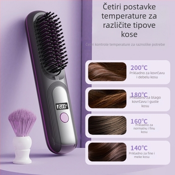 Bežični LCD češalj za ravnanje kose, punjiv, 4 razine temperature, 35W, 4000mAh, za mokru i suhu kosu