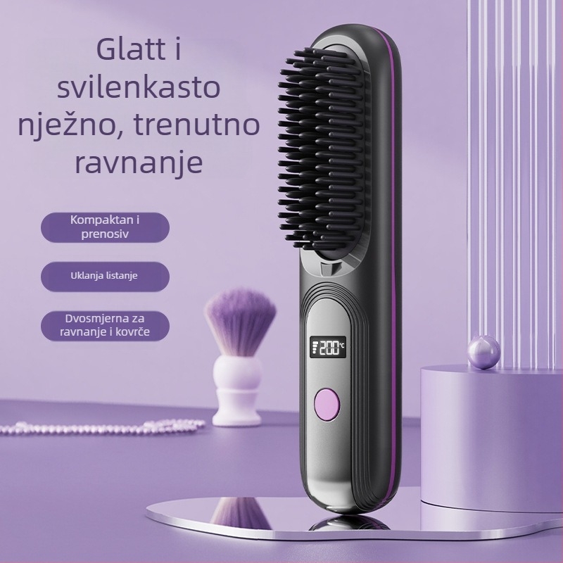 Bežični LCD češalj za ravnanje kose, punjiv, 4 razine temperature, 35W, 4000mAh, za mokru i suhu kosu