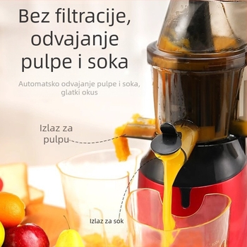 Stroj za sok od voća i povrća s odjeljivanjem pulpe, kapacitet 1000 ml, maksimalni volumen soka 1501 ml+, maksimalna brzina 12000 rpm, tijelo od ABS, posuda za pulpu 0.5–1 L