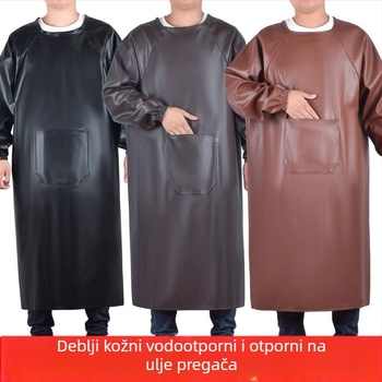 Pregača s rukavima, PU koža, vodootporna, moderan minimalistički stil, jednobojni dizajn