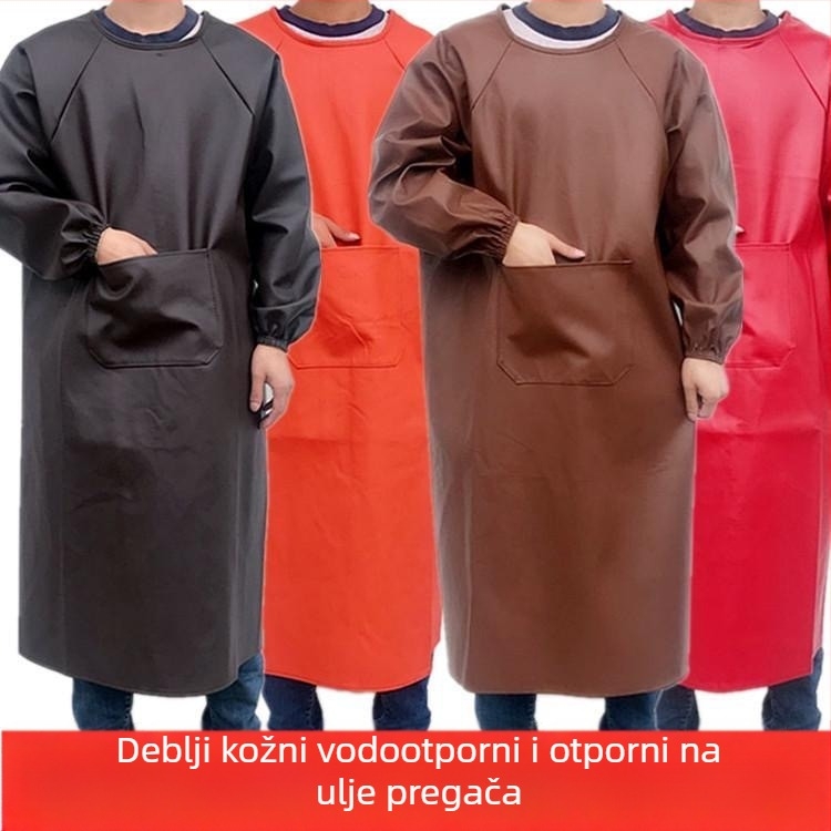 Pregača s rukavima, PU koža, vodootporna, moderan minimalistički stil, jednobojni dizajn