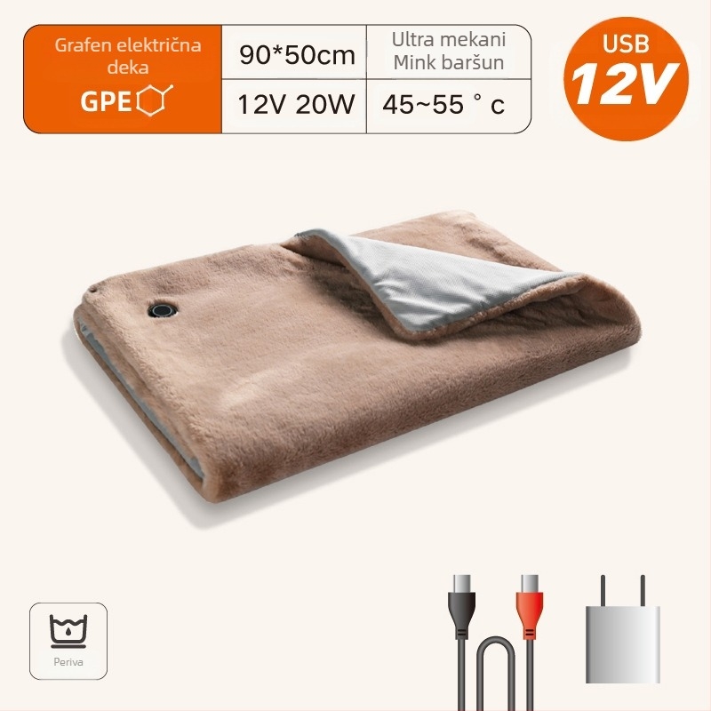 Električna deka HS05 s grafenskim grijanjem, USB napajanje, tri razine kontrole temperature, sintetičko vlakno