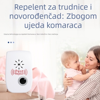 Ultrazvučni repelent za komarce i insekte - snažan, s dvostrukim zvučnicima i dvostrukom frekvencijom, s prekidačem, 360° pokrivenost, noćna svjetlost