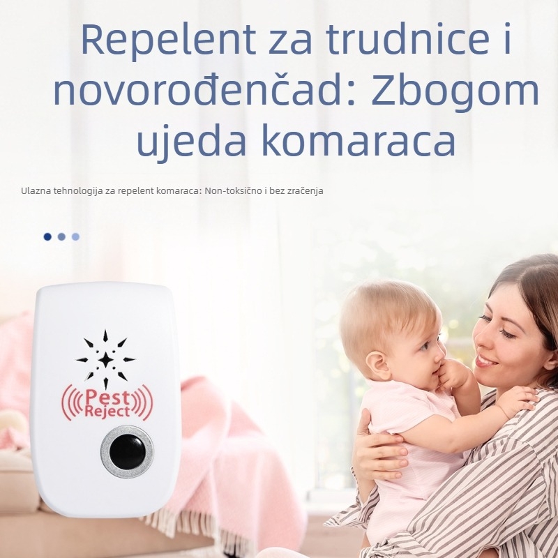 Ultrazvučni repelent za komarce i insekte - snažan, s dvostrukim zvučnicima i dvostrukom frekvencijom, s prekidačem, 360° pokrivenost, noćna svjetlost