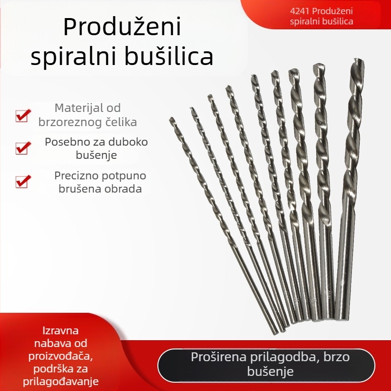 Longxing Ruiyu Set spiralnih bušilica za drvo, produženi, visoko brzinski čelik, ravni osovina
