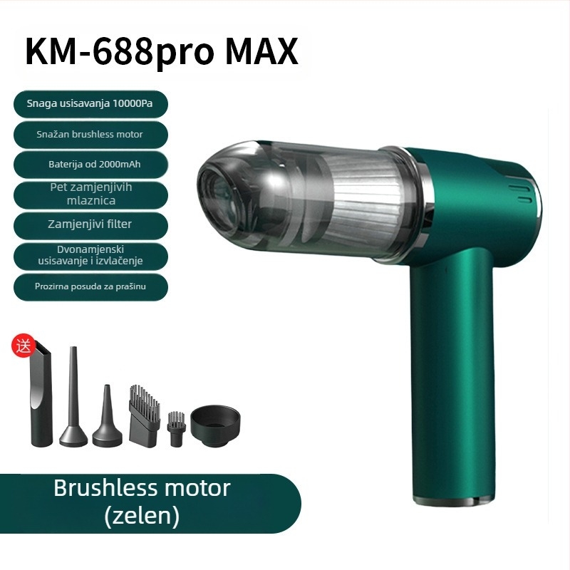 Bežični ručni usisivač za automobil i dom, ciklonska mlaznica, usis 2100–3000 Pa, snaga 75W, vrijeme rada 0–1 h, ugrađena baterija 1600–2000 mAh