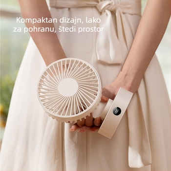 USB stolni ventilator, 5‑lopata, bezčetkasti motor, 5V 5W, ugrađena baterija 1200–2000mAh