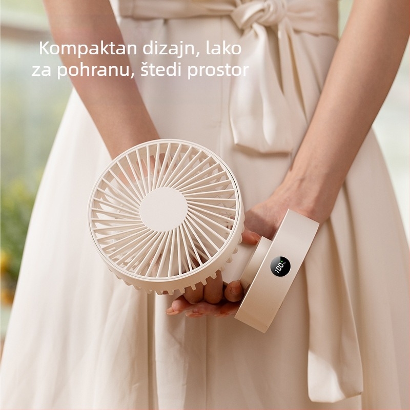 USB stolni ventilator, 5‑lopata, bezčetkasti motor, 5V 5W, ugrađena baterija 1200–2000mAh