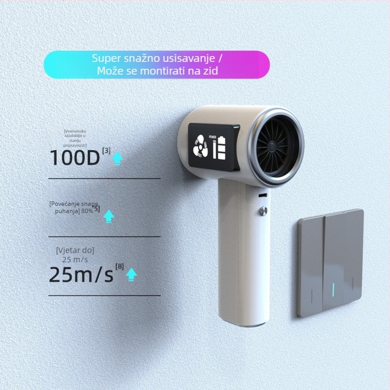 Bežični usisivač za auto s digitalnim zaslonom, dvostruka upotreba auto i dom, prenosni, 60W, 6000Pa, punjiv