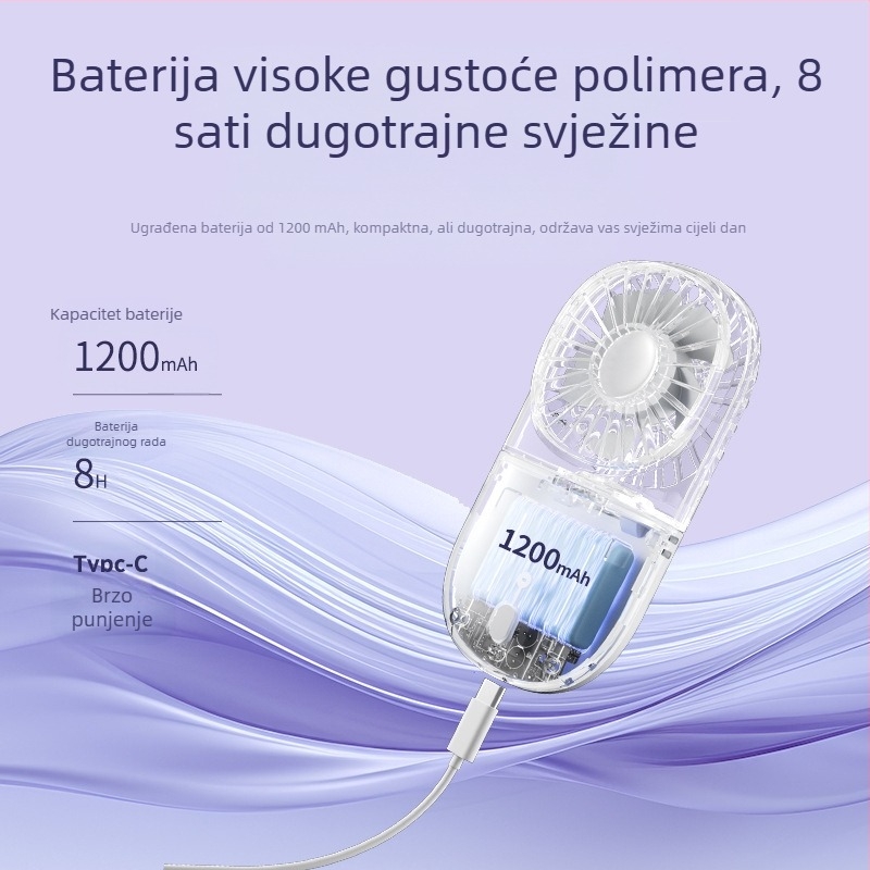 Prozirni sklopivi mini ventilator za vrat, USB punjiv, prenosni vanjski ventilator