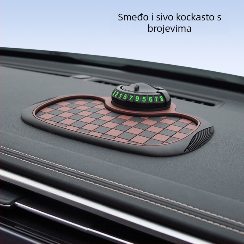 Automobilska protuklizna podloga s šahovnicastim uzorkom, držač za telefon i ploča za pohranu na instrumentnoj ploči; PVC materijal, prilagodljivo, tiskanje logotipa