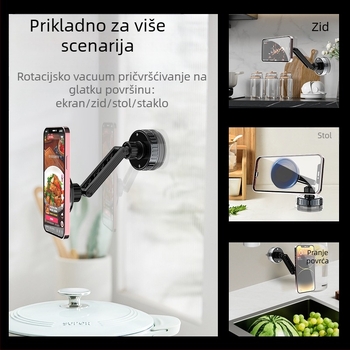 Stolni držač za telefon s magnetskim vakuumom, rotirajući, za zid i stol, od aluminijske legure