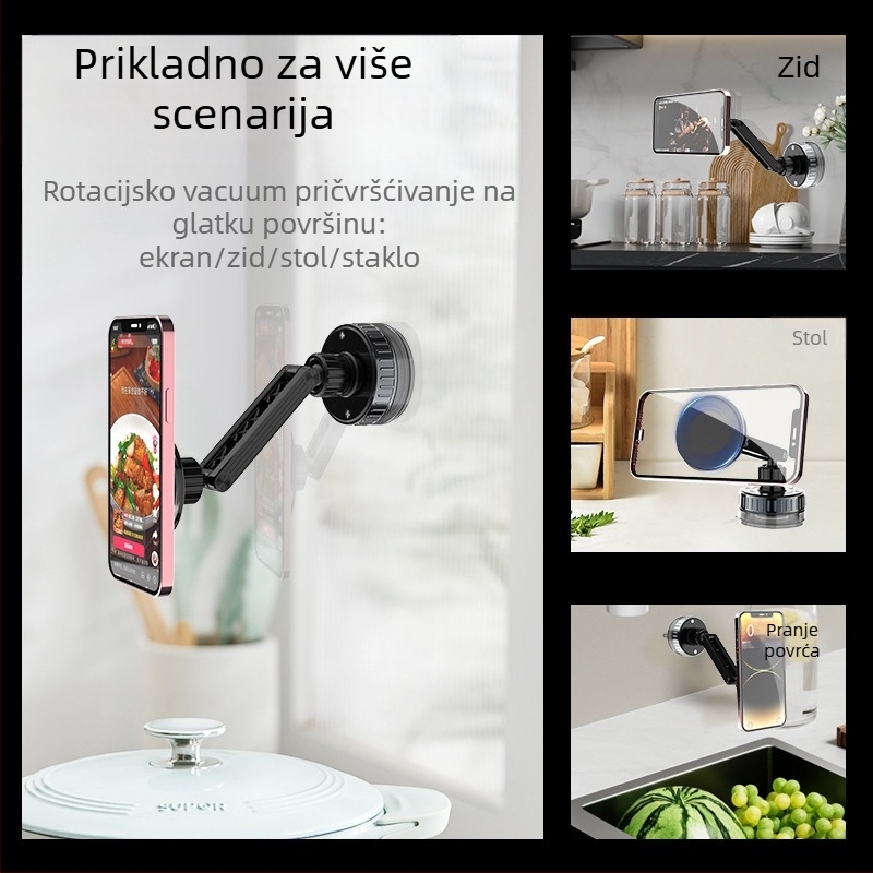 Stolni držač za telefon s magnetskim vakuumom, rotirajući, za zid i stol, od aluminijske legure