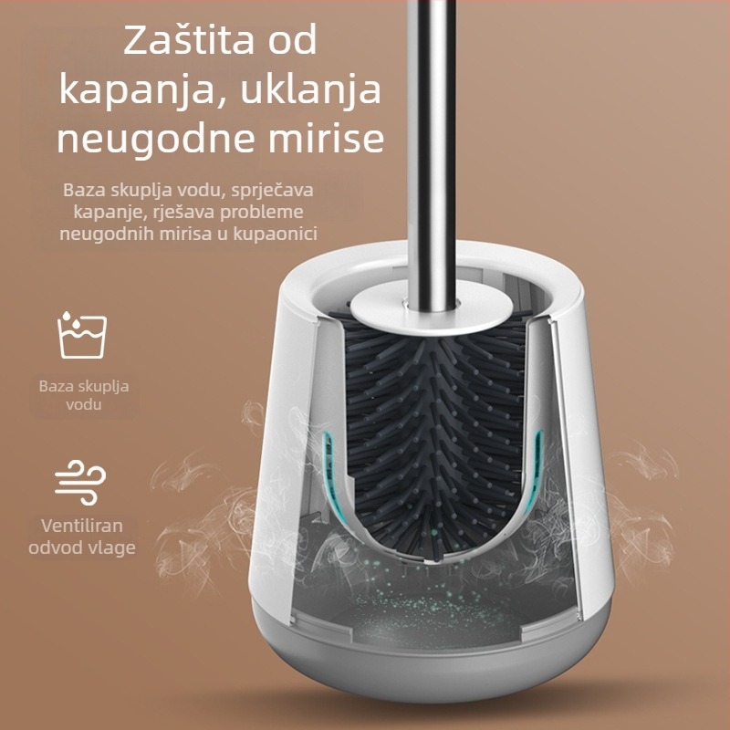 Duga silikonska četka za WC s bazom — stojeći set za otklanjanje kamenca