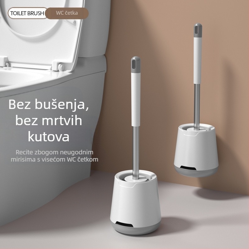 Duga silikonska četka za WC s bazom — stojeći set za otklanjanje kamenca