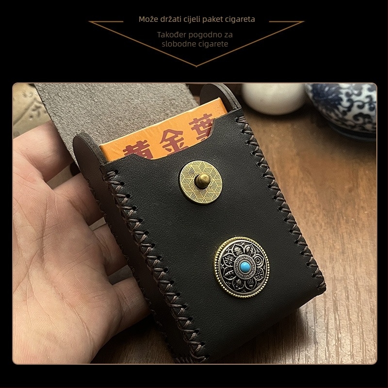 MR.K Kutija za cigarete od kože prvog sloja - biljno obrađena koža, 20 cigareta, Novi kineski stil, Višefunkcionalna: privjesak, pohrana, power bank, rasvjeta