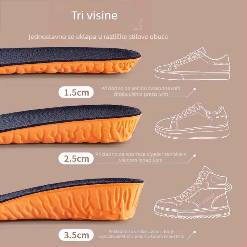 EVA uložak za povećanje visine za unisex, pogodna za tenisice, kožne cipele, čizme i casual/work cipele, model 5057, cijeli uložak, funkcija povećanja visine, stil povećan, za sva godišnja doba, mogućnost prilagodbe