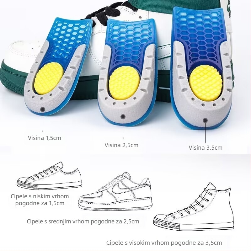 Uložak za podizanje pete — Velvet-TPE-TPU materijal, prozračni polu jastučić, funkcija dizanja; pogodno za tenisice, kožne cipele, čizme i casual/radni obući; marka Shengtong Insole