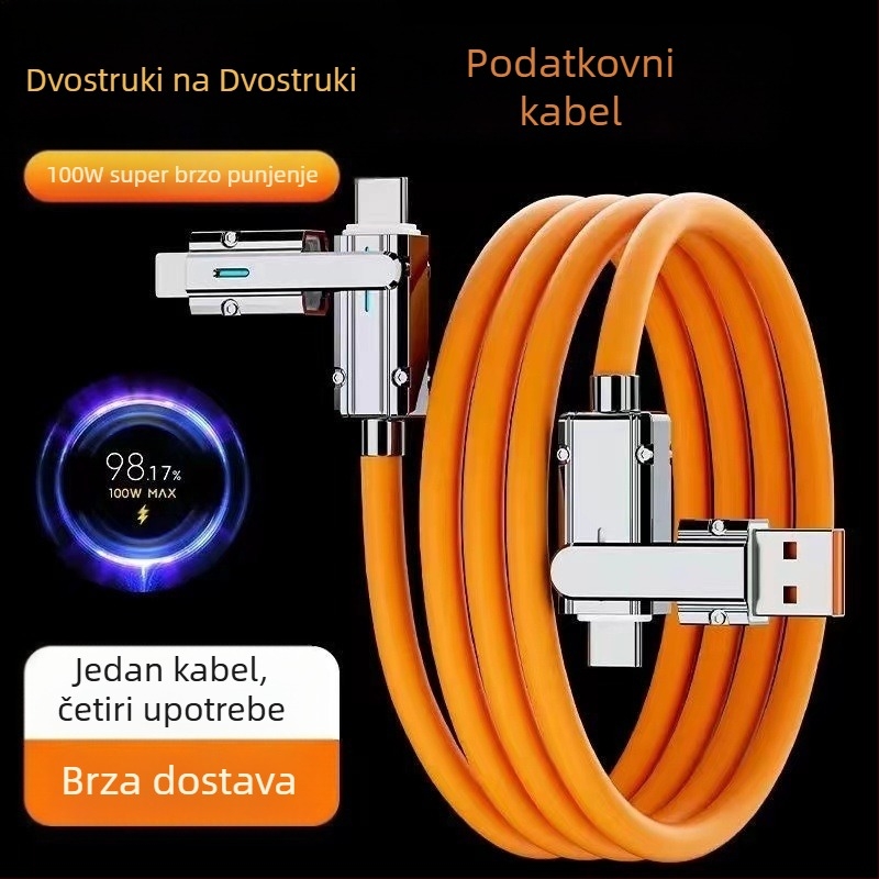 4-u-1 USB kabel za punjenje i prijenos podataka: Type-C, Lightning, Micro-USB, brzo punjenje, do 120W