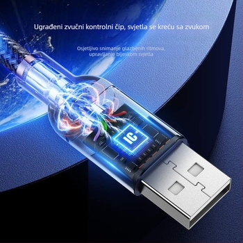 Kabel za brzo punjenje s jednim USB-C i Lightning konektorom, osvijetljen senzor glasovnog aktiviranja, pleteni kabel, maksimalni izlaz 480