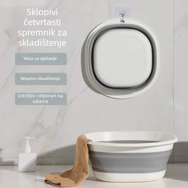 Sklopiva četverokutna plastična umivaonica, prijenosna za putovanja, za kupanje beba i pranje rublja